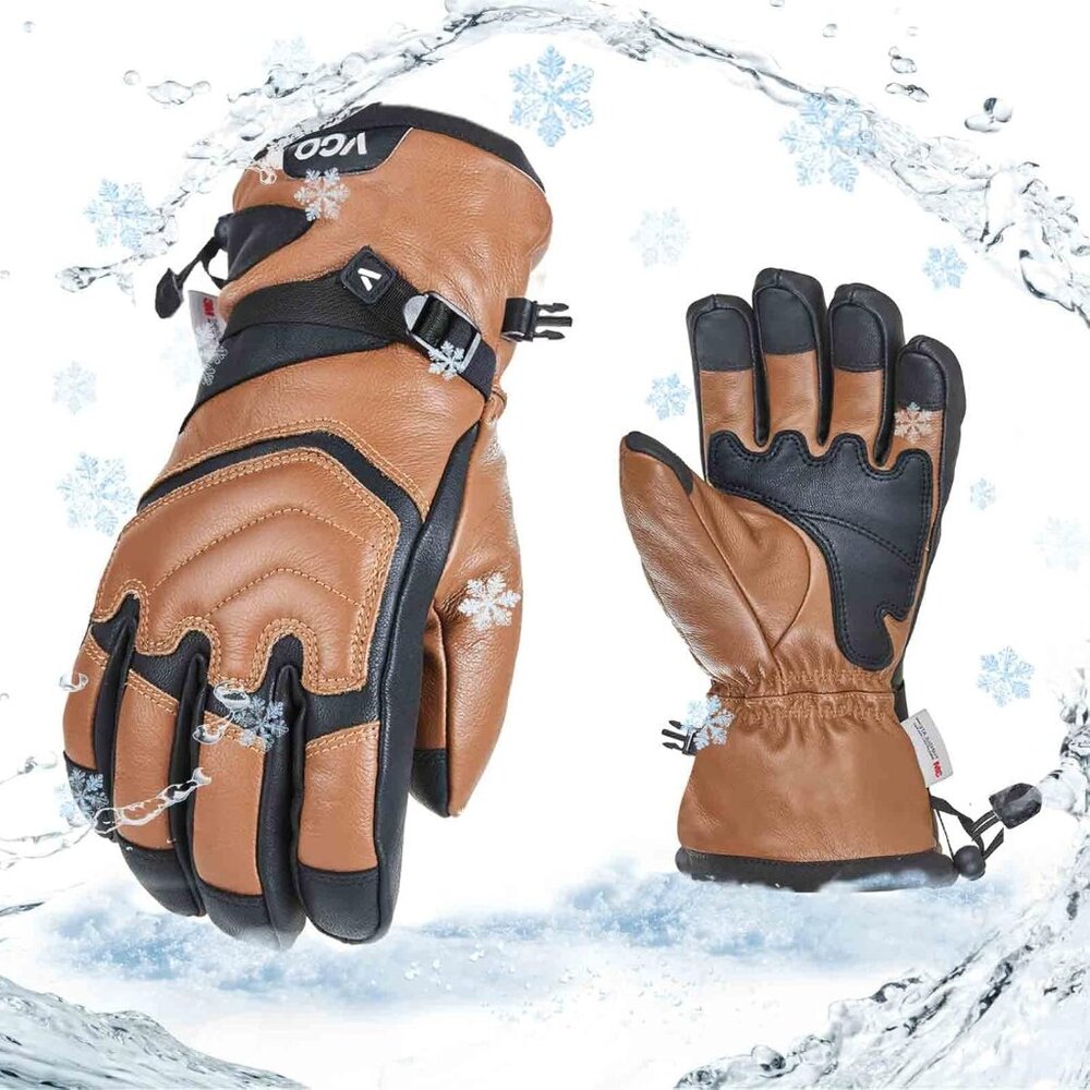 Leather Warm Ski Gloves - Picture 1 of 7